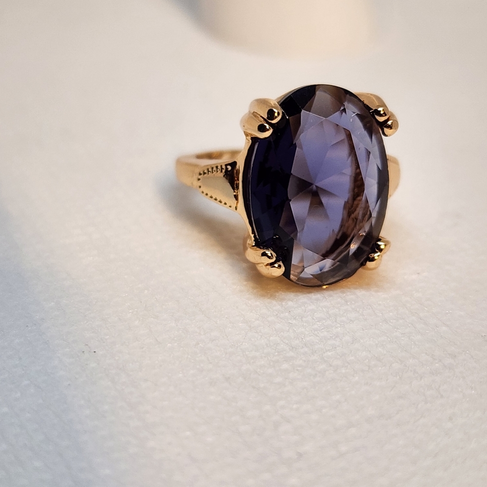 Oval Purple Gold Big Bling Ring - Picture 5 of 7